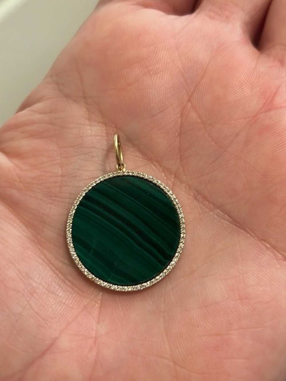 14K Yellow Gold Malachite Disc Pendant